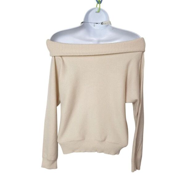 Womens Off Shoulder Knit Sweater Small Ivory Chic Whimsigoth Blouse Grunge - Picture 2 of 6